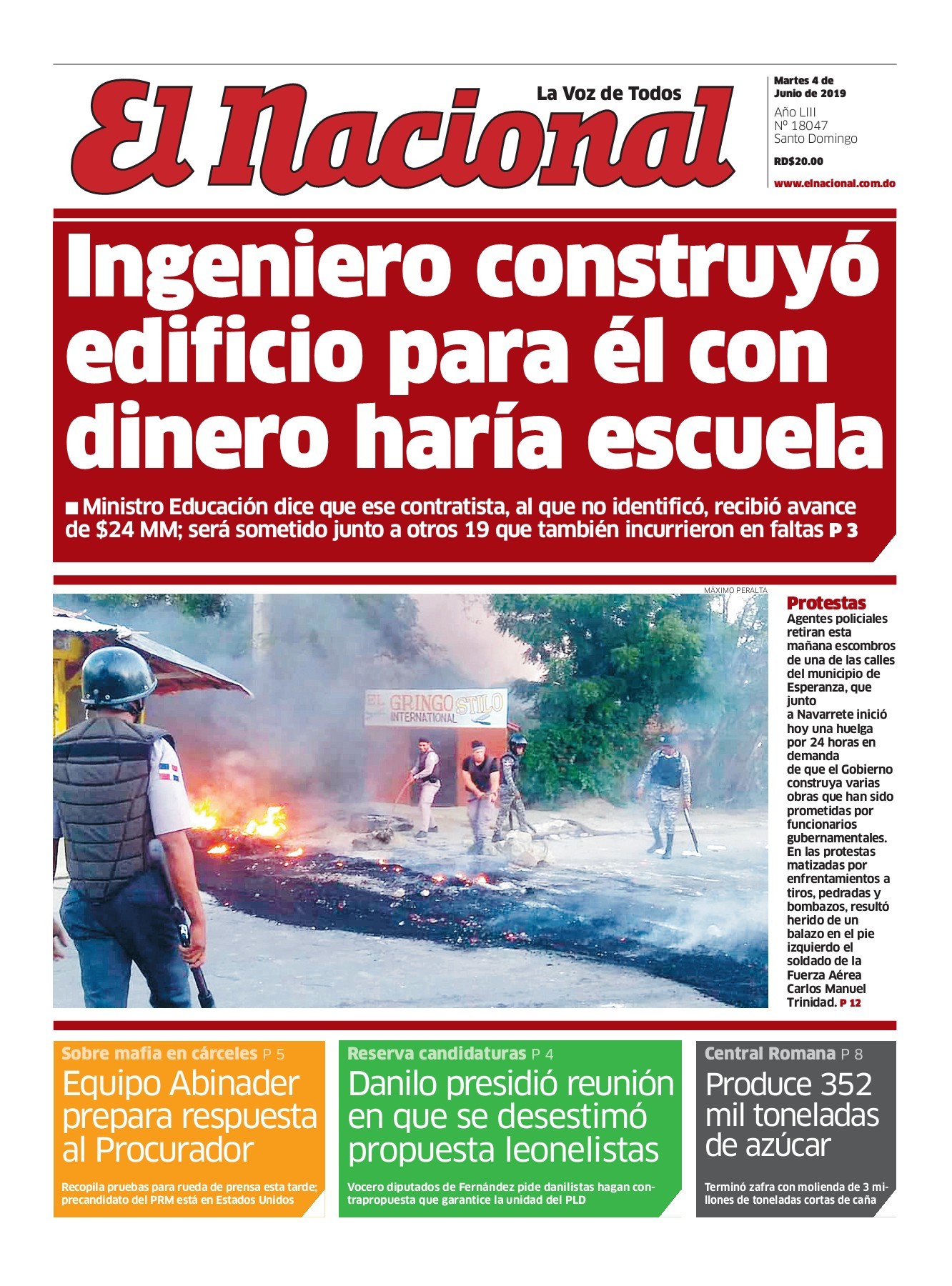 Portada Periódico El Nacional, Martes 04 Junio 2019