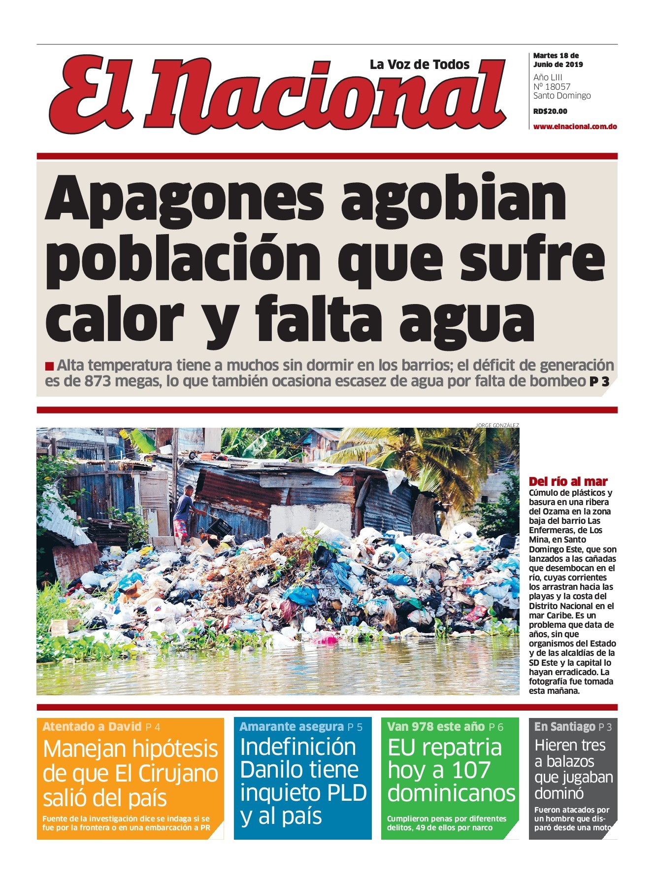 Portada Periódico El Nacional, Martes 18 Junio 2019