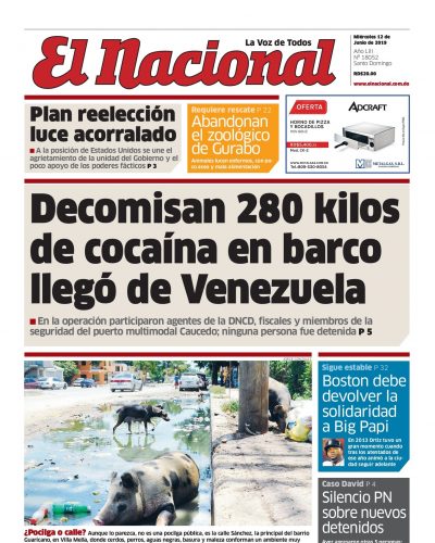 Portada Periódico El Nacional, Miércoles 12 Junio 2019