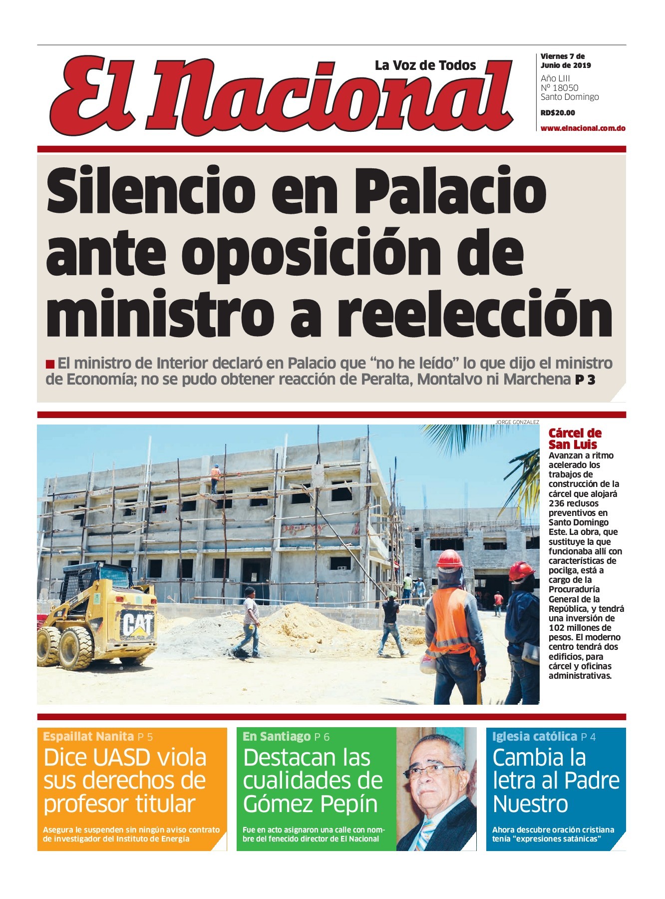 Portada Periódico El Nacional, Viernes 07 Junio 2019
