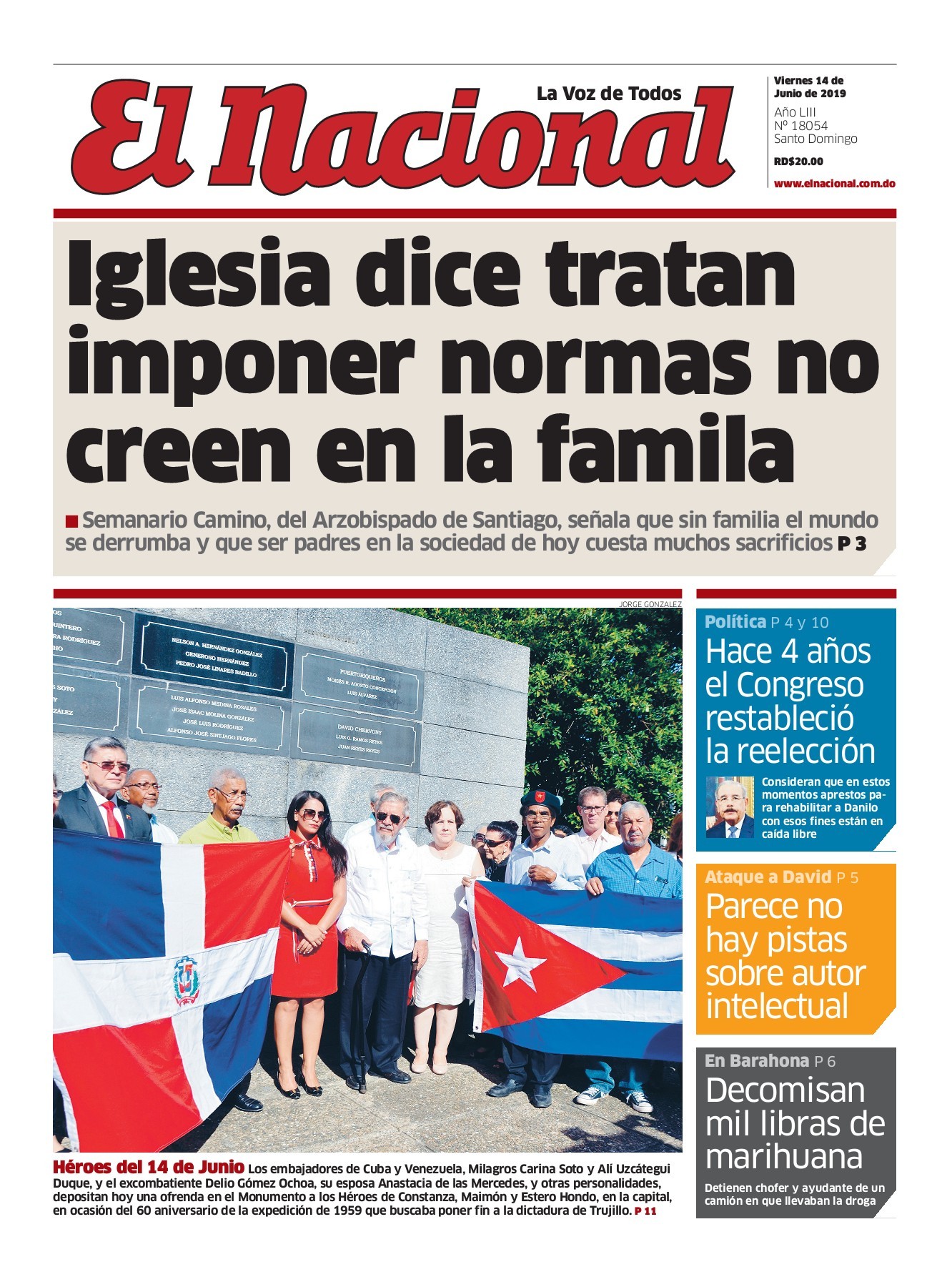 Portada Periódico El Nacional, Viernes 14 Junio 2019