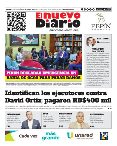 Portada Periódico El Nuevo Diario, Jueves 13 Junio 2019