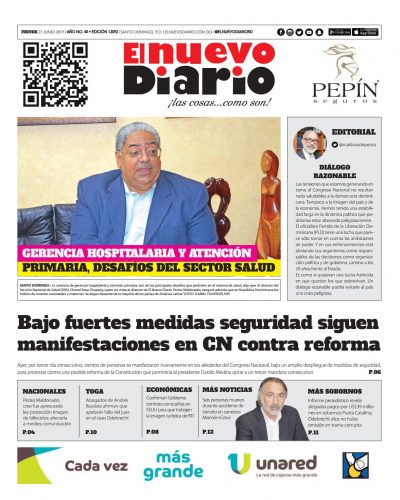 Portada Periódico El Nuevo Diario, Jueves 27 Junio 2019