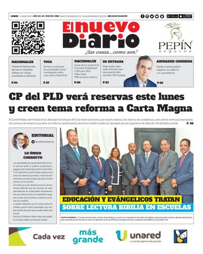 Portada Periódico El Nuevo Diario, Lunes 17 Junio 2019