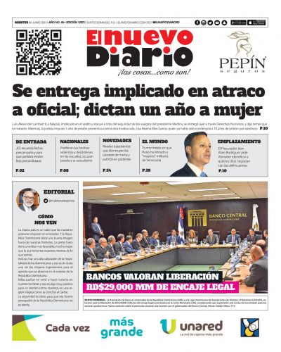 Portada Periódico El Nuevo Diario, Martes 04 Junio 2019
