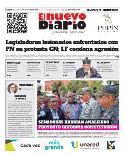 Portada Periódico El Nuevo Diario, Martes 25 Junio 2019