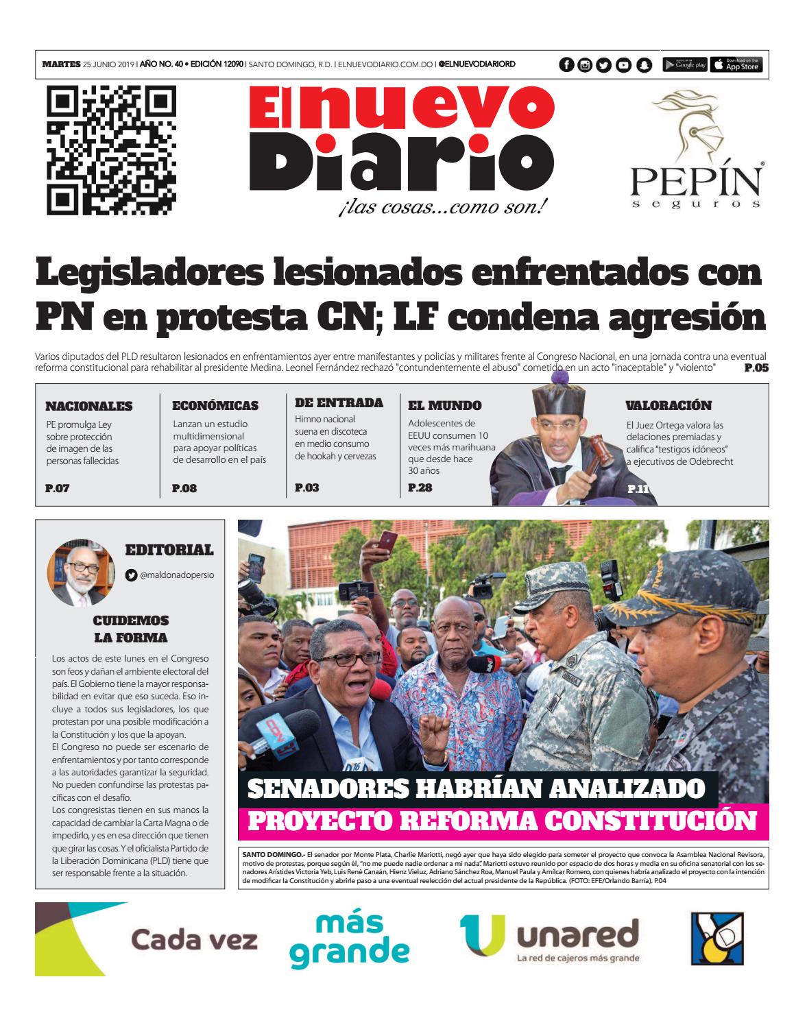 Portada Periódico El Nuevo Diario, Martes 25 Junio 2019