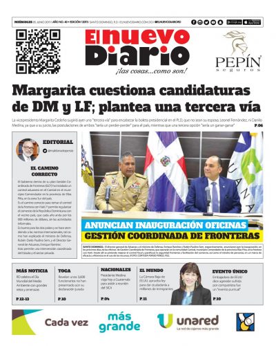 Portada Periódico El Nuevo Diario, Miércoles 05 Junio 2019