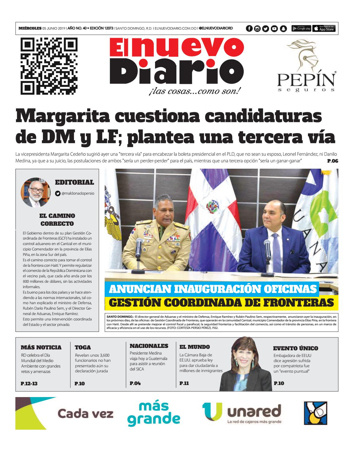 Portada Periódico El Nuevo Diario, Miércoles 05 Junio 2019