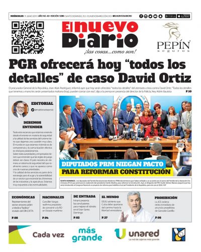 Portada Periódico El Nuevo Diario, Miércoles 19 Junio 2019