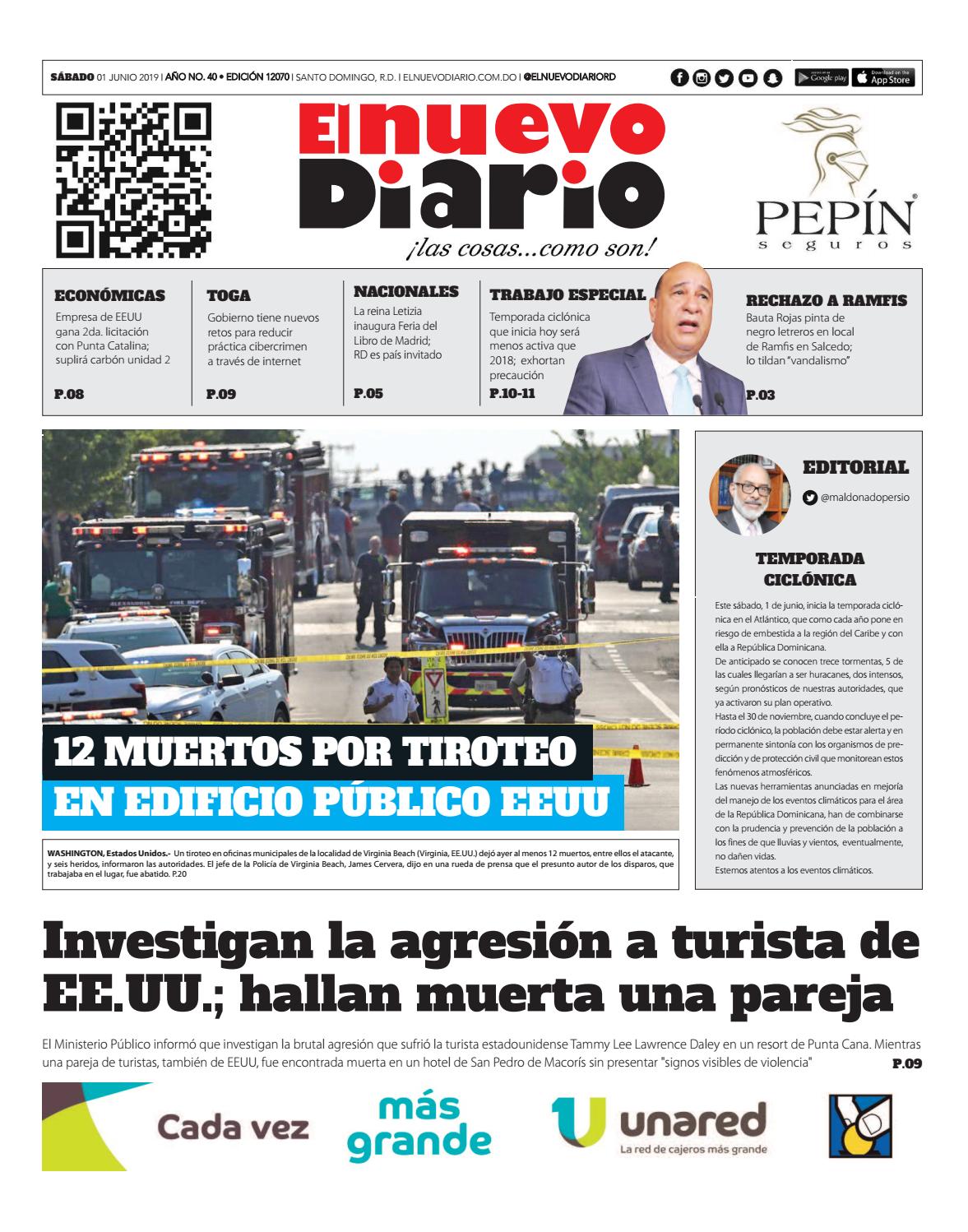 Portada Periódico El Nuevo Diario, Sábado 01 Junio 2019