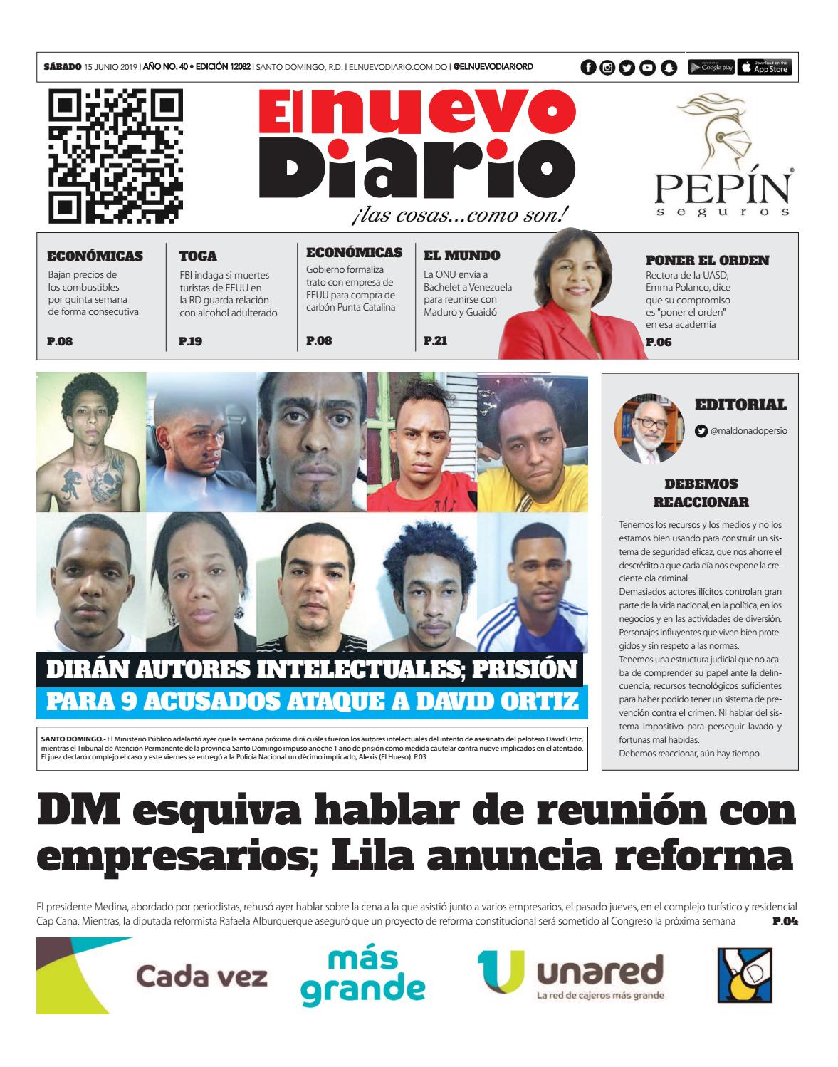 Portada Periódico El Nuevo Diario, Sábado 15 Junio 2019