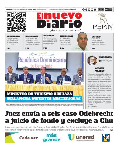 Portada Periódico El Nuevo Diario, Sábado 22 Junio 2019