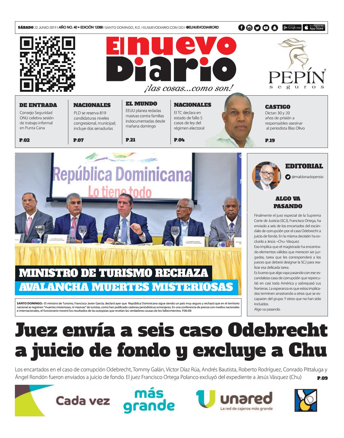 Portada Periódico El Nuevo Diario, Sábado 22 Junio 2019