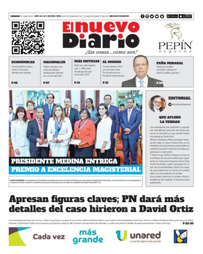 Portada Periódico El Nuevo Diario, Sábado 29 Junio 2019