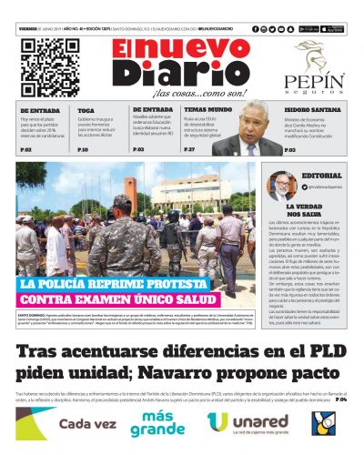 Portada Periódico El Nuevo Diario, Viernes 07 Junio 2019