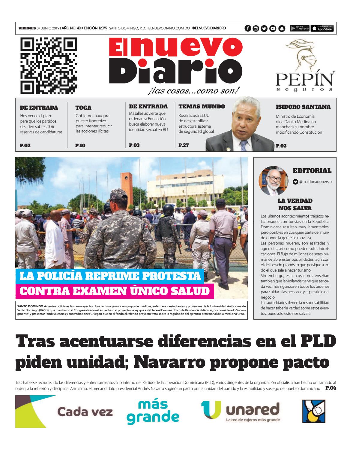 Portada Periódico El Nuevo Diario, Viernes 07 Junio 2019