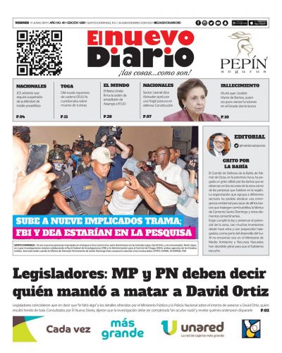 Portada Periódico El Nuevo Diario, Viernes 14 Junio 2019