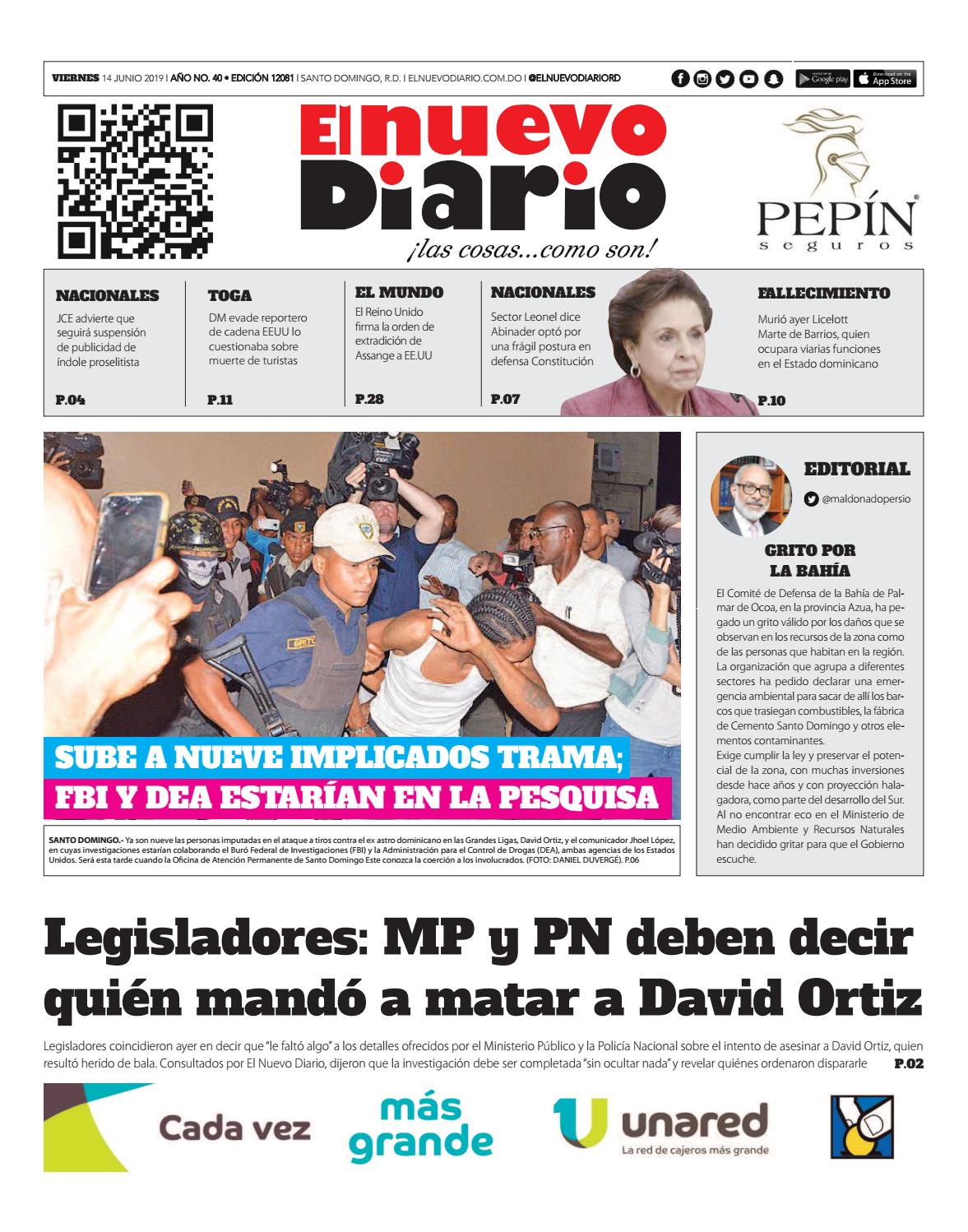 Portada Periódico El Nuevo Diario, Viernes 14 Junio 2019