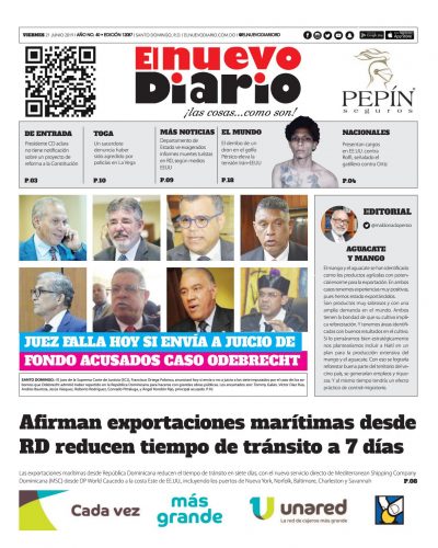 Portada Periódico El Nuevo Diario, Viernes 21 Junio 2019
