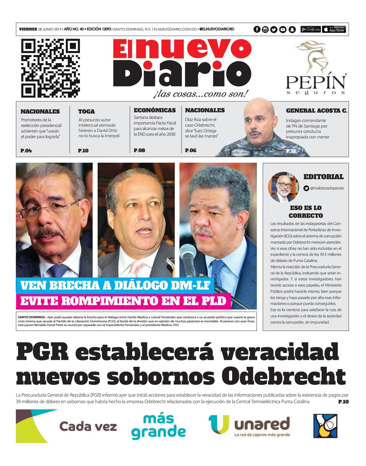 Portada Periódico El Nuevo Diario, Viernes 28 Junio 2019