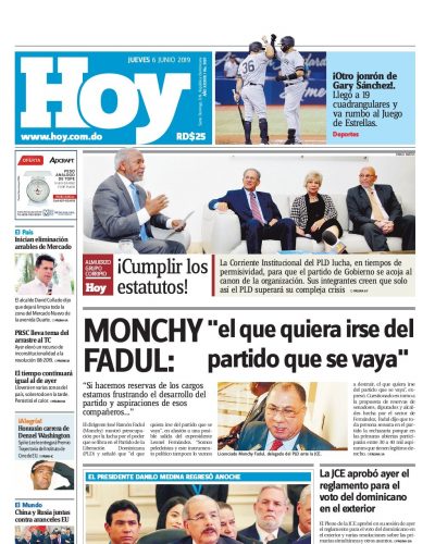 Portada Periódico Hoy, Jueves 06 Junio 2019