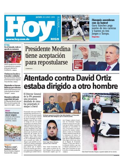 Portada Periódico Hoy, Jueves 20 Junio 2019