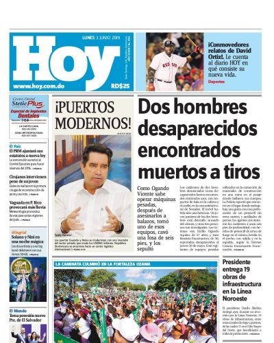 Portada Periódico Hoy, Lunes 03 Junio 2019