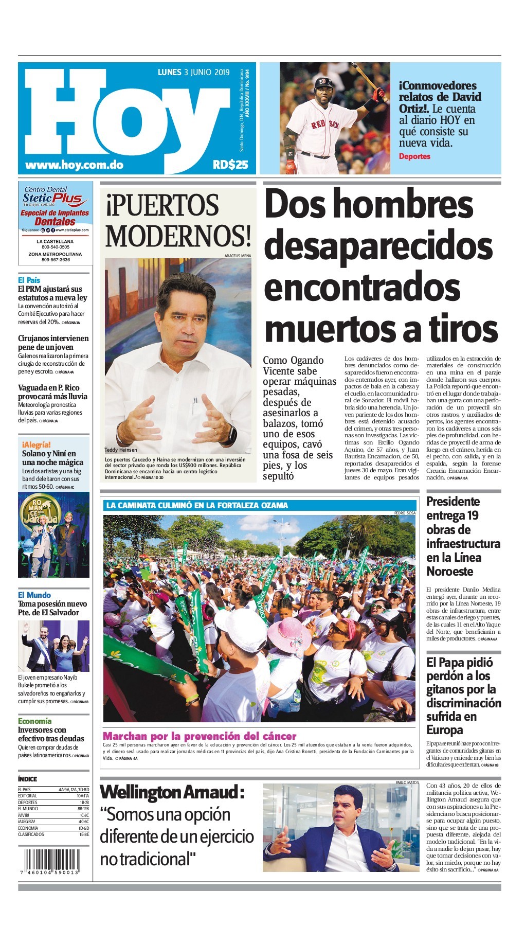 Portada Periódico Hoy, Lunes 03 Junio 2019