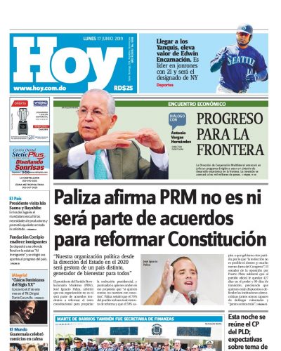 Portada Periódico Hoy, Lunes 17 Junio 2019