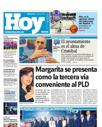 Portada Periódico Hoy, Miércoles 05 Junio 2019