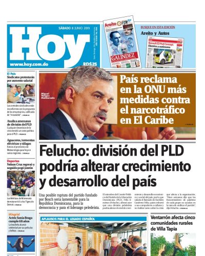Portada Periódico El Nuevo Diario, Sábado 08 Junio 2019