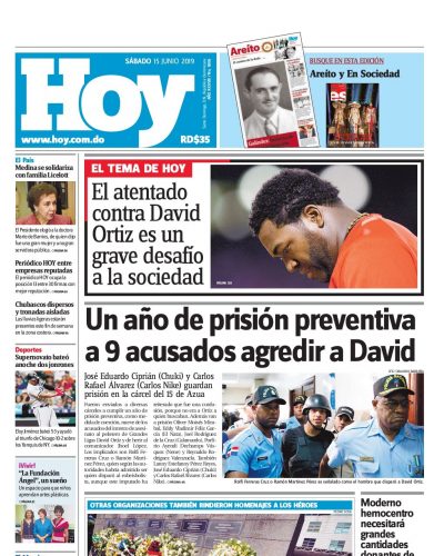 Portada Periódico Hoy, Sábado 15 Junio 2019