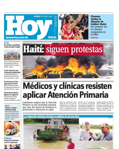 Portada Periódico Hoy, Viernes 14 Junio 2019