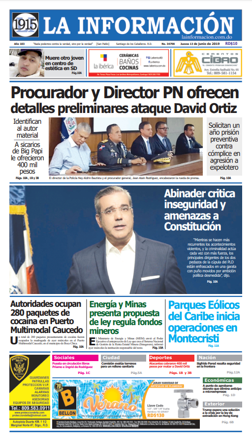 Portada Periódico La Información, Domingo 23 Junio 2019