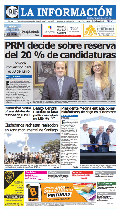 Portada Periódico La Información, Lunes 03 Junio 2019
