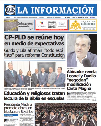 Portada Periódico La Información, Lunes 17 Junio 2019