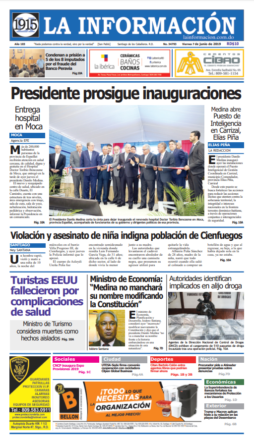 Portada Periódico La Información, Viernes 07 Junio 2019
