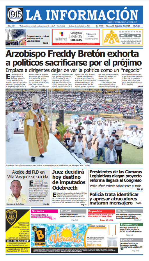 Portada Periódico La Información, Viernes 21 Junio 2019