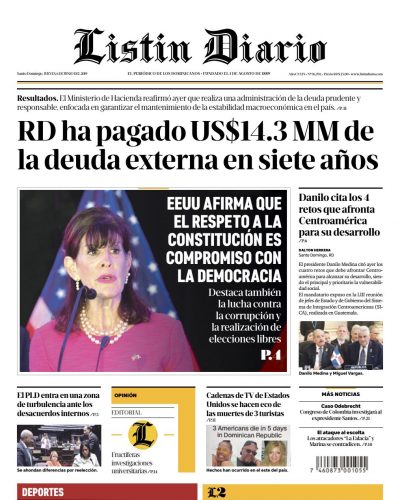 Portada Periódico Listín Diario, Jueves 06 Junio 2019
