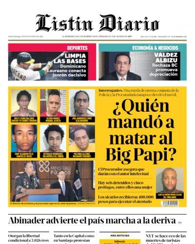Portada Periódico Listín Diario, Jueves 13 Junio 2019