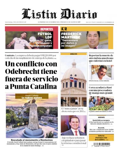 Portada Periódico Listín Diario, Martes 25 Junio 2019