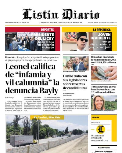 Portada Periódico Listín Diario, Miércoles 05 Junio 2019