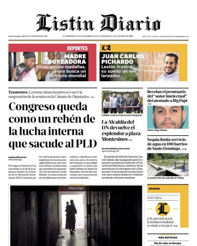 Portada Periódico Listín Diario, Miércoles 26 Junio 2019