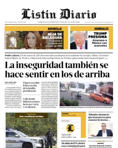 Portada Periódico Listín Diario, Sábado 01 Junio 2019
