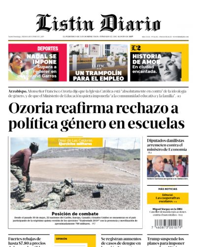 Portada Periódico Listín Diario, Sábado 08 Junio 2019