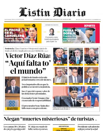 Portada Periódico Listín Diario, Sábado 22 Junio 2019