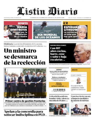 Portada Periódico Listín Diario, Viernes 07 Junio 2019