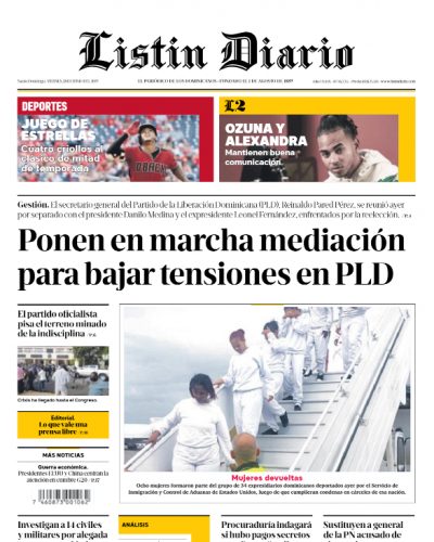 Portada Periódico Listín Diario, Viernes 28 Junio 2019