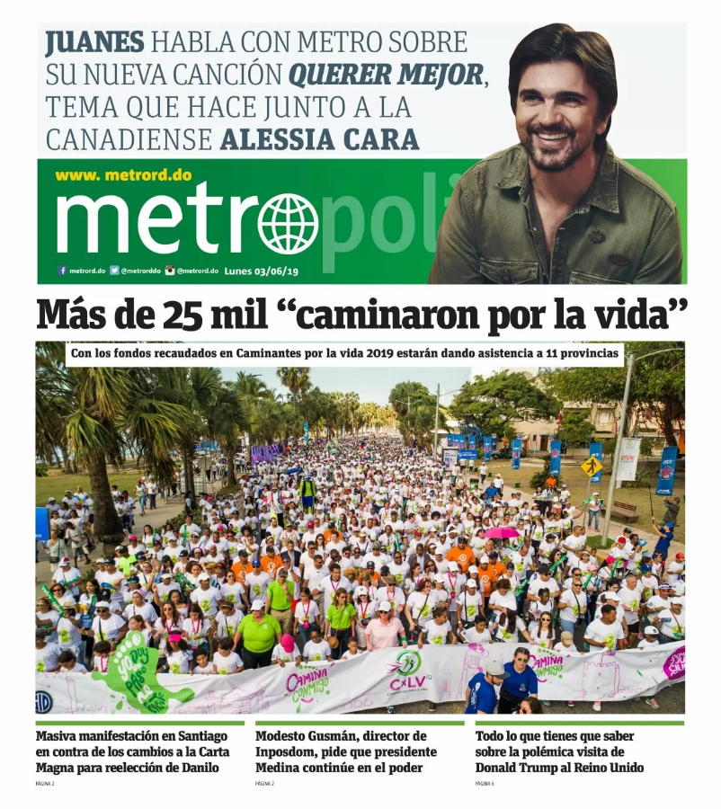 Portada Periódico Metro, Lunes 03 Junio 2019